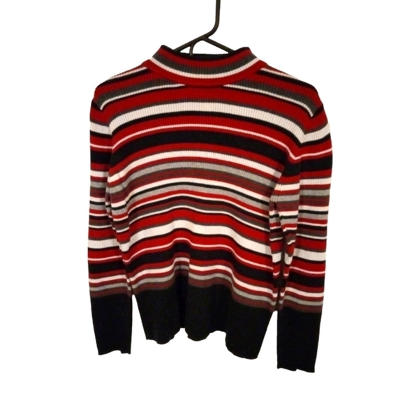90s Y2K Striped Mock Neck Karen Scott "Semi" Cropped Hem Long Sleeved Sweater M - Picture 1 of 8